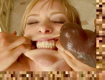 Sexy blonde Delilah Strong gets her pussy licked by a black guy