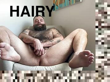 Furry daddy bear Teddy Wilder jerks off and cums while showing off his feet, soles and hairy body