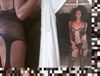 Lingerie on or naked?, alluring lingerie try-on presented by Slinky African Model!