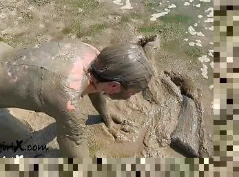 Estuary Mud Girl Playing in the Nude - Muddy Girl