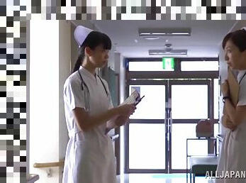 Slutty Japanese nurse undresses and gives a blowjob