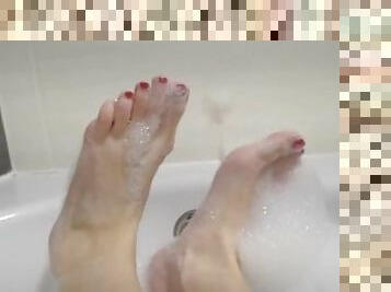 Finally a good bath after a whole week. Having fun with my sexy feet and legs.