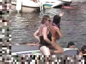 Lesbians have sex to entertain boat party guys