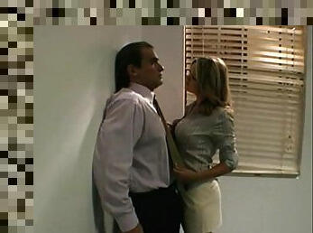 Naughty secretary attacks a handsome co-worker for a hot shag