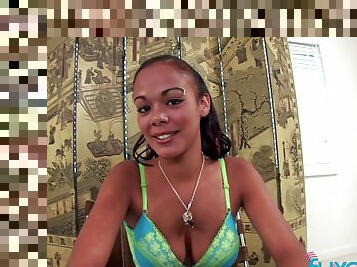 Hot ebony teen babe Casilyn Heart gives perfect POV handjob