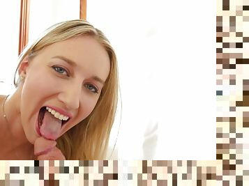 Blonde model Riley Reyes demonstrates her amazing dick sucking skills