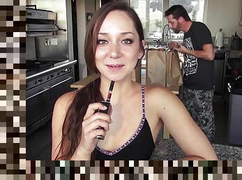 Brunette Remy LaCroix having fun with her coworkers in the backstage