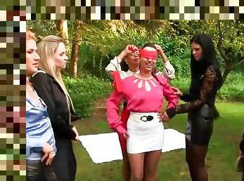 Sexy clothes on girls in group video outdoors