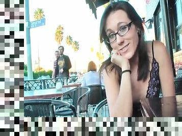 Lace top and glasses look hot on chick in public