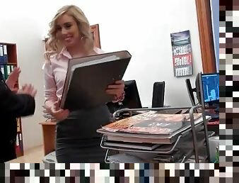 Blown at work by babe in blouse and skirt