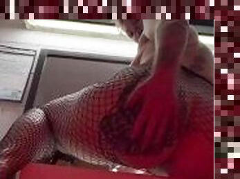 Big booty baddie twerks and rips fishnets for easy access