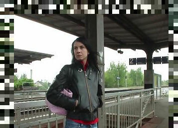 Skinny german slut pick up at train station and fucked