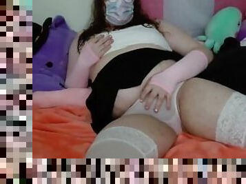 chubby trans-girl touching herself through panties