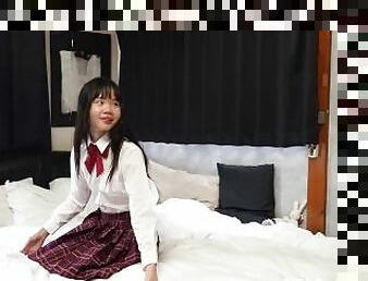 BTS - 18yo Japanese schoolgirl tries on her new school uniforms - Real Sex with Baebi hel