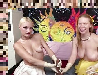 Teen Step Sisters Give Latex Glove Handjob!