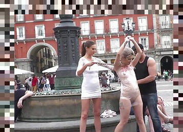 Tina Kay abuses tied up Yunno X with strangers in public