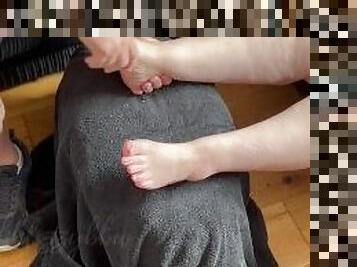 For the foot aficionado. Part 1. BBW has her toes prepared for a new coat of varnish. Very niche.