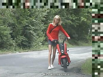 Horny Blonde Amateur Slut Having Sex Outdoors on a Motorbike