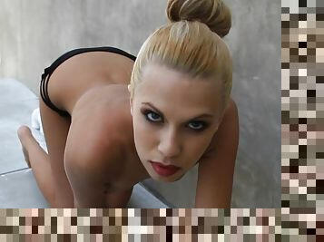 Amazing blonde Justine Miller undresses and poses for the cam