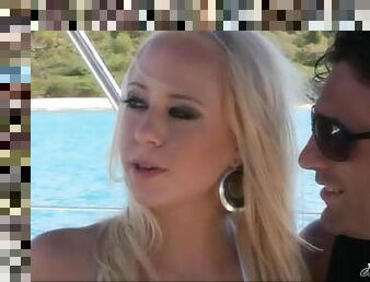 Sexy blonde Carla Cox sucks Leonardo Conti's cock on a yacht