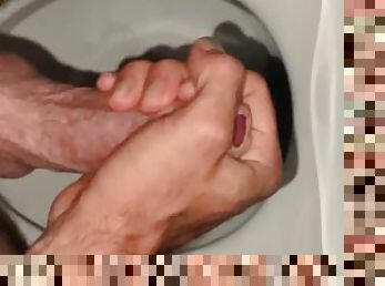 nightly cum shot into toilet while girlfriend is next door