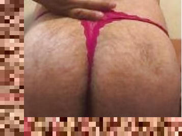 Wearing my Wife´s used Pink thong