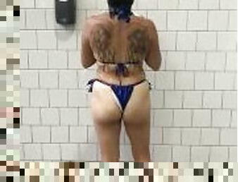 Latina In A Blue Bikini At YMCA