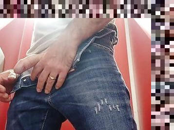 Masturbation in public toilet in Dsquared2 jeans