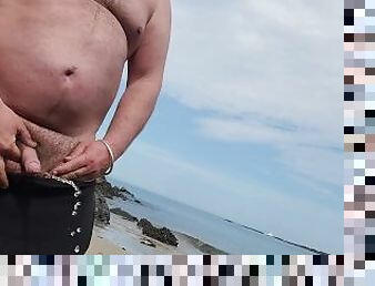 kencing, amatir, pantai, cantik, seorang-diri, penis