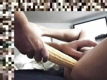 Soccer Mom takes Small Corn Cob Insertion to Cum