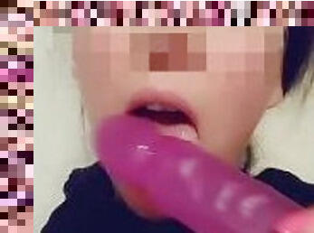 Daddy wasn't home so I have to fuck myself with a purple dildo