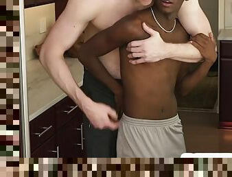 Nubian petite twink fucked bareback by DILF on kitchen surface