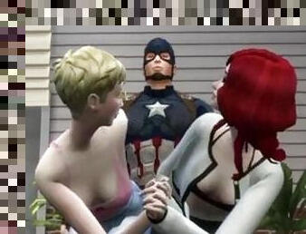 Captain America Fucking Two Beautiful Girls - Menage - Chris Evans Parody(MP4_Low_Quality)