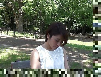 Short hair beautiful Japanese amateur outdoor oral and sweaty car sex