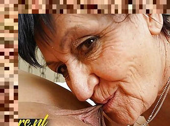 Horny Old Granny Shows Inexperienced Woman How To Eat Pussy!