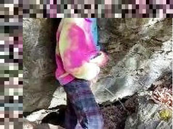 Transgirl Pissing in a Cave