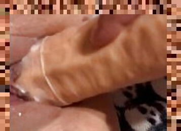 PT2 fucking wife’s creamy pussy with huge dildo while she records