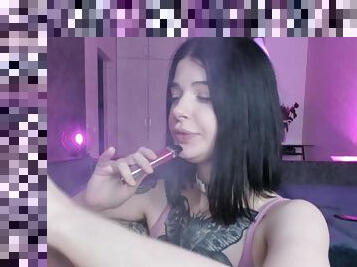 Petite Brunette Sucks a Big Cock and Swallows all of His Cum