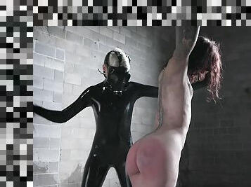 Hardcore BDSM torture session with latex and hardcore spanking