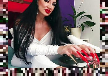 Sharp stiletto nails tapping on the mirror JOI