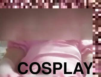 Crossdresser cosplay Remilia Scarlet: handjob and cum