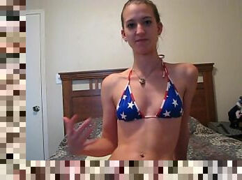 Bikini teen gets on camera to talk dirty