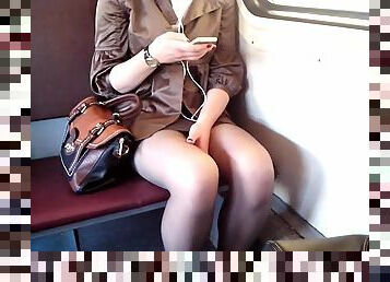 Amateur Girl in the train goes to the exams