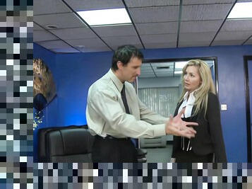 Rough fucking in the office with blonde Lisa Demarco wearing nylon