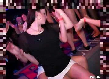 Upskirt dancing action and party play at club