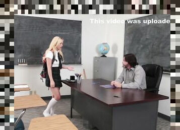 Teacher pounds Baileys schoolgirl pussy down from behind