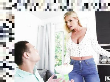 Sex-starved mommy Rachael Cavalli seduces adult stepson and fucks him without mercy
