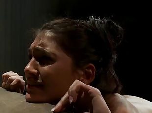 Slut is tied up gagged in awesome bdsm scene