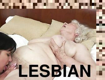 Old and young lesbian sex - fat ass grandma and young brunette