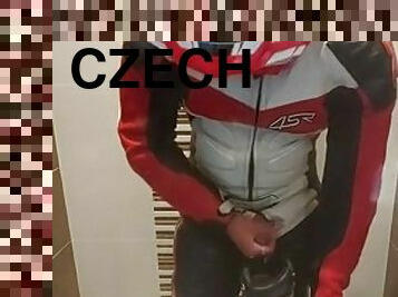 Leather biker fucks and fills combat boots with cum